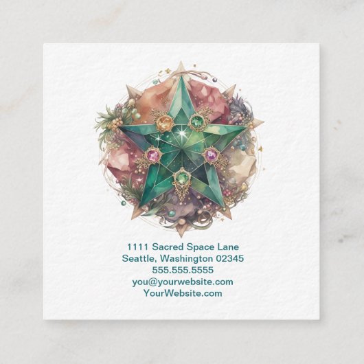 水カラフル色ペンタグラムのステンドグラス スクエア名刺 (裏面)