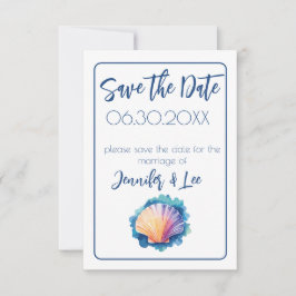 水カラフル色ホタテ日付保存 招待状