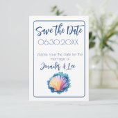 水カラフル色ホタテ日付保存 招待状 (スタンド正面)