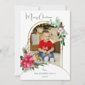 水カラフル色ポインセチア、松&アーチ写真 シーズンカード (正面)