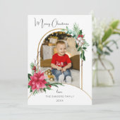 水カラフル色ポインセチア、松&アーチ写真 シーズンカード (スタンド正面)