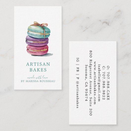 水カラフル色マカロンベイカーパティシシェフ 名刺 (正面/裏面)