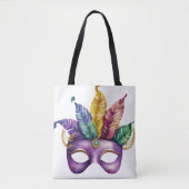 水カラフル色マルディグラスマスク トートバッグ (正面)