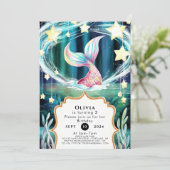 水カラフル色マーメイド誕生日 招待状 (スタンド正面)