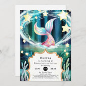 水カラフル色マーメイド誕生日 招待状 (正面/裏面)