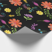 水カラフル色メキシカンフィエスタ花 ラッピングペーパー (角)