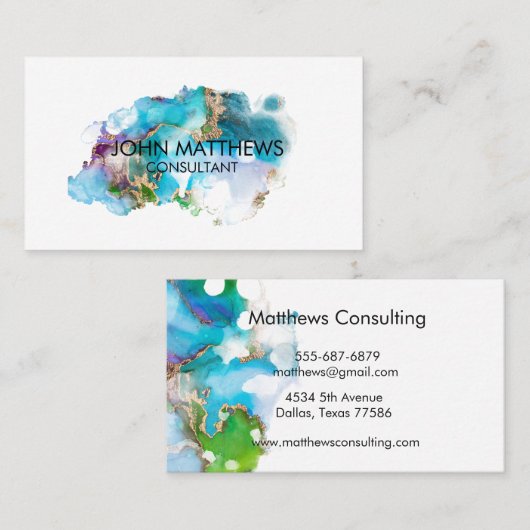 水カラフル色モダン金ゴールド（ばちゃばちゃ）跳ねる 名刺 (正面/裏面)