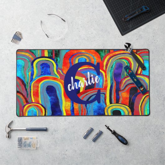 水カラフル色モノグラファンキーム デスクマット (ワークステーション)