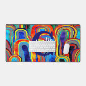 水カラフル色モノグラファンキーム デスクマット (キーボード&マウス)