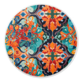 水カラフル色モロッコタイルパターン セラミックノブ