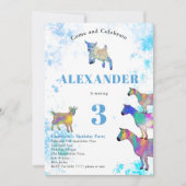 水カラフル色ヤギをテーマにした誕生日パーティー 招待状 (正面)