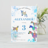 水カラフル色ヤギをテーマにした誕生日パーティー 招待状 (スタンド正面)