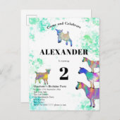 水カラフル色ヤギ誕生日パーティー インビテーションポストカード (正面/裏面)