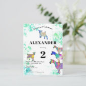 水カラフル色ヤギ誕生日パーティー インビテーションポストカード (スタンド正面)