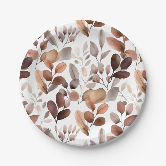 水カラフル色ユーカリ葉ボホ素朴ー ペーパープレート (正面)