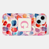 水カラフル色ユーカリ葉モノグラム Case-Mate iPhoneケース (裏面 (横))