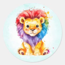 水カラフル色ライオン任意のジェンダーベビーシャワー ラウンドシール
