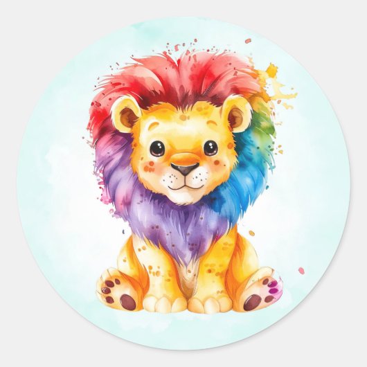 水カラフル色ライオン任意のジェンダーベビーシャワー ラウンドシール (正面)
