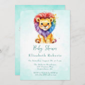 水カラフル色ライオン任意のジェンダーベビーシャワー 招待状 (正面/裏面)