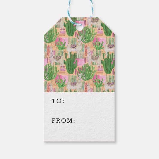 水カラフル色ラマ模様 ギフトタグ (正面)