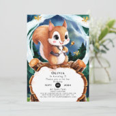 水カラフル色リス誕生日 招待状 (スタンド正面)