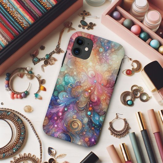 水カラフル色レインボーと金ゴールドグリッター Case-Mate iPhoneケース