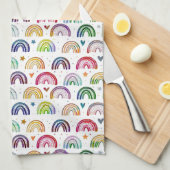 水カラフル色レインボーズハート&スターパターン キッチンタオル (四つ折り)