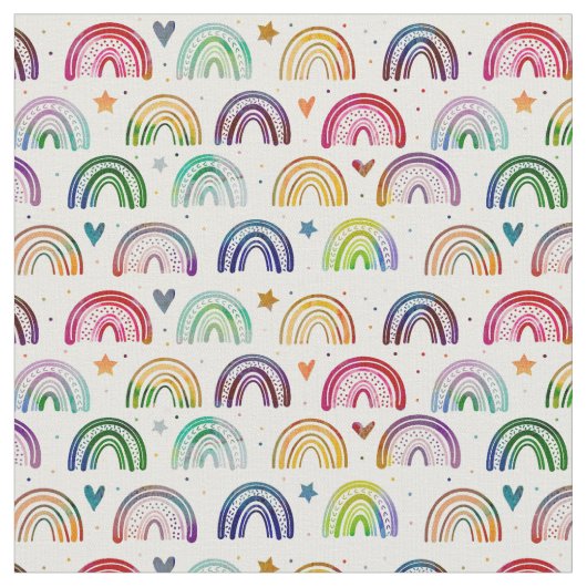 水カラフル色レインボーズハート&スターパターン ファブリック (クローズアップ)