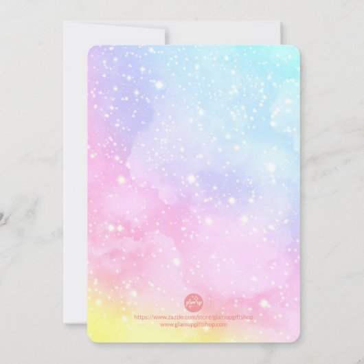 水カラフル色レインボーユニコーンガール誕生日 招待状 (裏面)