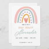 水カラフル色レインボー図解ベビーショー 招待状 (正面/裏面)