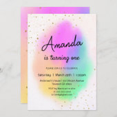 水カラフル色レインボー誕生日 招待状 (正面/裏面)