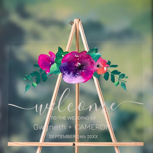 水カラフル色ワイルドフラワーへようこそ アクリルサイン (ニュートラル)