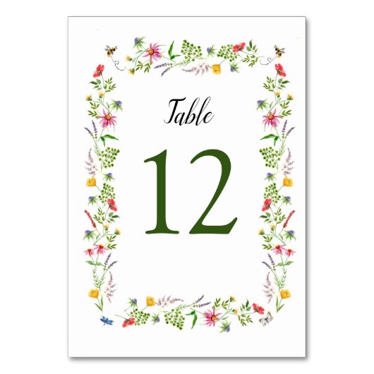 水カラフル色ワイルドフラワーテーブル番号 テーブルナンバー (正面)