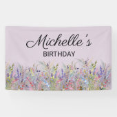 水カラフル色ワイルドフラワーパープル誕生日 横断幕 (横)