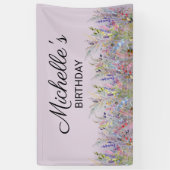 水カラフル色ワイルドフラワーパープル誕生日 横断幕 (縦)