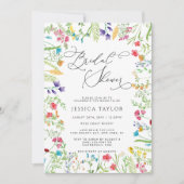 水カラフル色ワイルドフラワーブライダルシャワー 招待状 (正面)