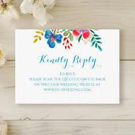 水カラフル色ワイルドフラワー結婚のQR RSVP エンクロージャーカード