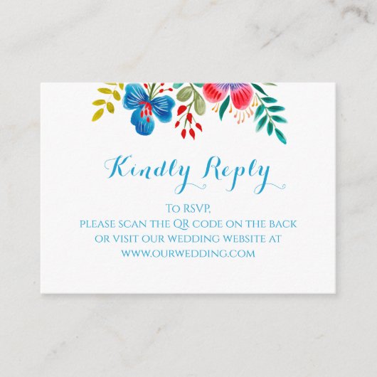 水カラフル色ワイルドフラワー結婚のQR RSVP エンクロージャーカード (正面)