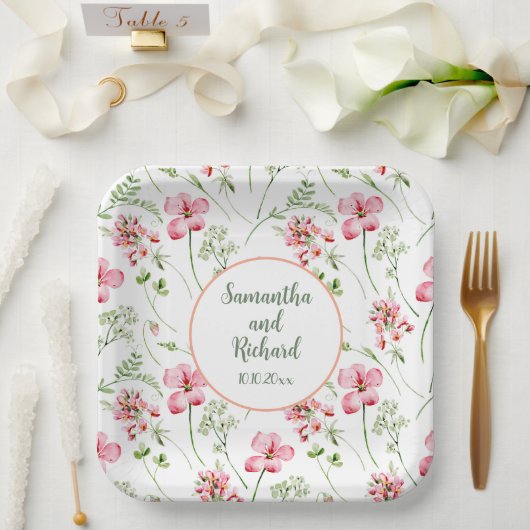 水カラフル色ワイルドフラワー結婚ズ ペーパープレート (ウェディング)