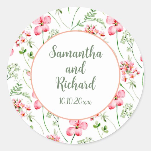 水カラフル色ワイルドフラワー結婚ズ ラウンドシール (正面)