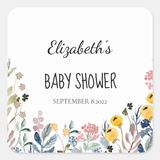 水カラフル色ワイルドフラワー草原 スクエアシール (正面)