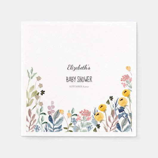 水カラフル色ワイルドフラワー草原 スタンダードカクテルナプキン (正面)