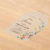 水カラフル色ワイルドフラワー赤ちゃんシャワー アクリル招待状 (レイダウン)