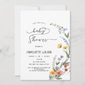 水カラフル色ワイルドフラワー赤ちゃんシャワー 招待状 (正面)