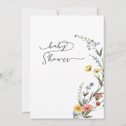 水カラフル色ワイルドフラワー赤ちゃんシャワー 招待状 (裏面)