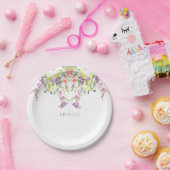 水カラフル色ワイルドフラワー金ゴールド名前をカスタムする ペーパープレート (パーティー)