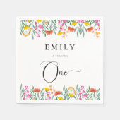 水カラフル色ワイルドフラワー1st誕生日パーティー スタンダードカクテルナプキン (正面)