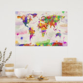 水カラフル色ワールドマップ ポスター (キッチン)