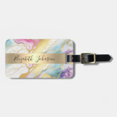 水カラフル色大理石フェイク金箔ストライプ ラゲッジタグ (正面横)