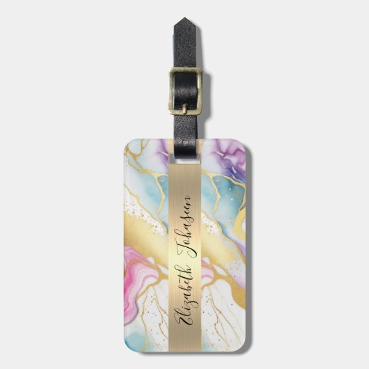 水カラフル色大理石フェイク金箔ストライプ ラゲッジタグ (正面縦)